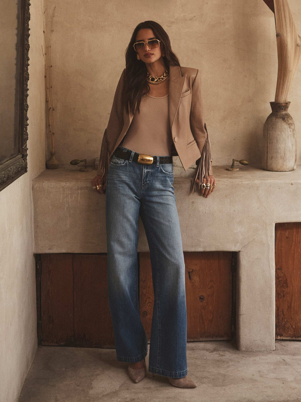 Vashti Fringed Leather Blazer in Dark Cappuccino