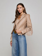 Vashti Fringed Leather Blazer in Dark Cappuccino