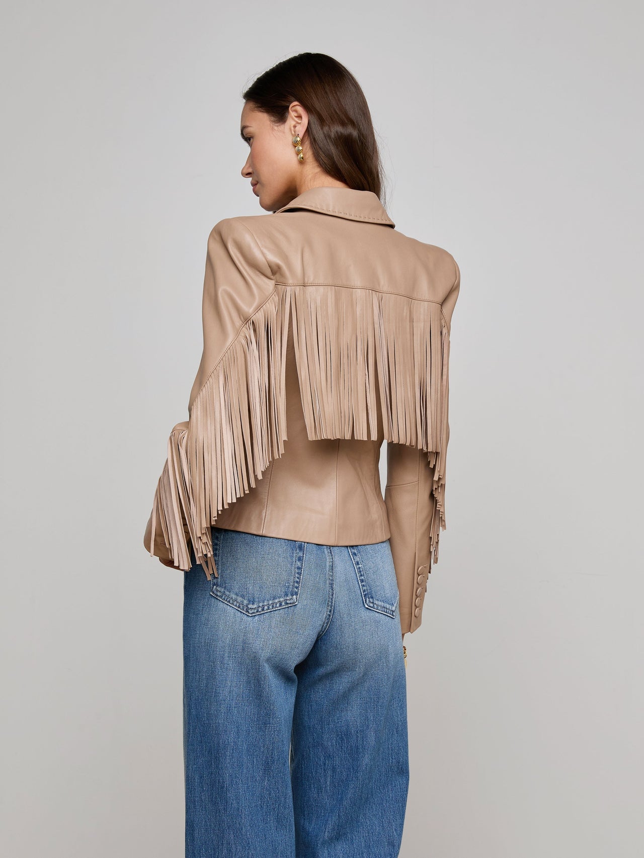Vashti Fringed Leather Blazer in Dark Cappuccino