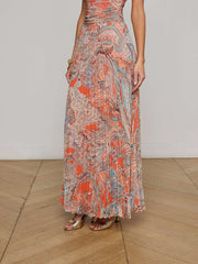 Orange Torin Pleated Maxi Skirt in Light Blue Paisley Print