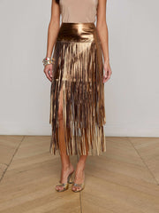 Karolina Fringe Skirt in Metallic Bronze Gold