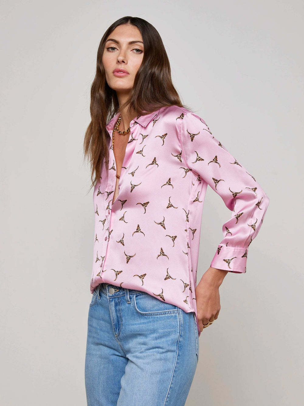 Dani Silk Blouse in Blush/Bronze Bulls Head