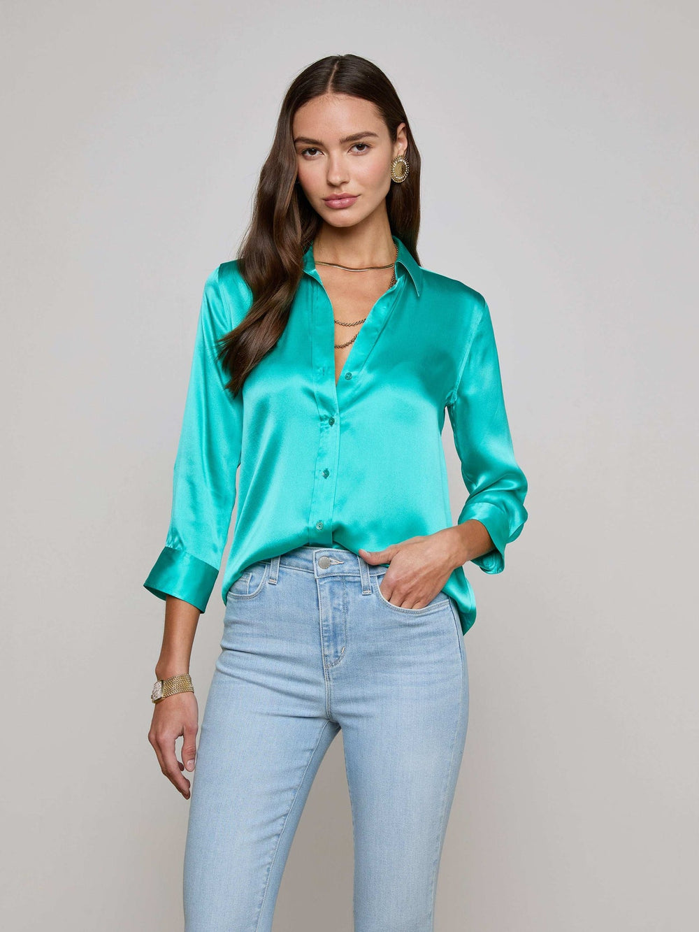 Dani Silk Blouse in Pool Blue