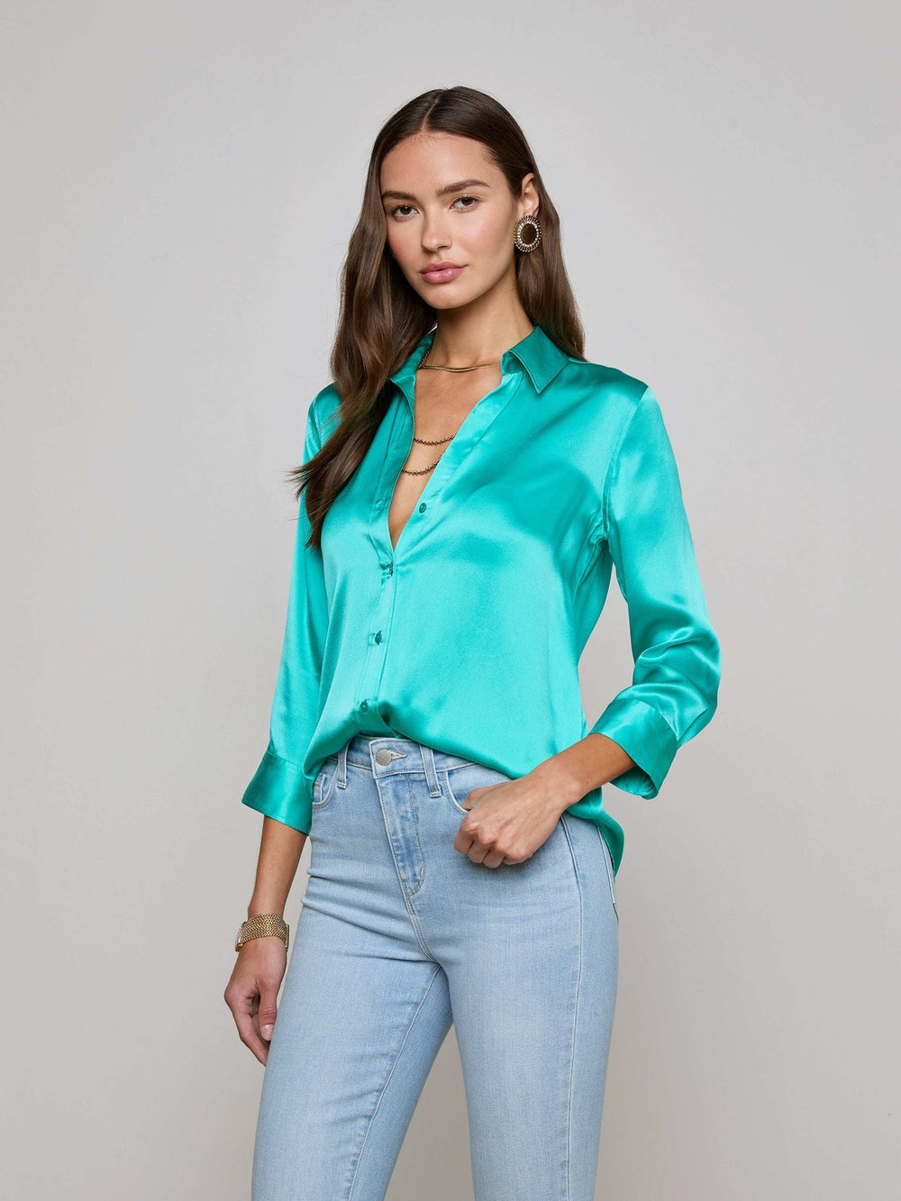 Dani Silk Blouse in Pool Blue