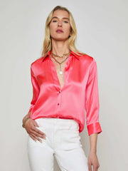 Dani Silk Blouse in Pop Coral