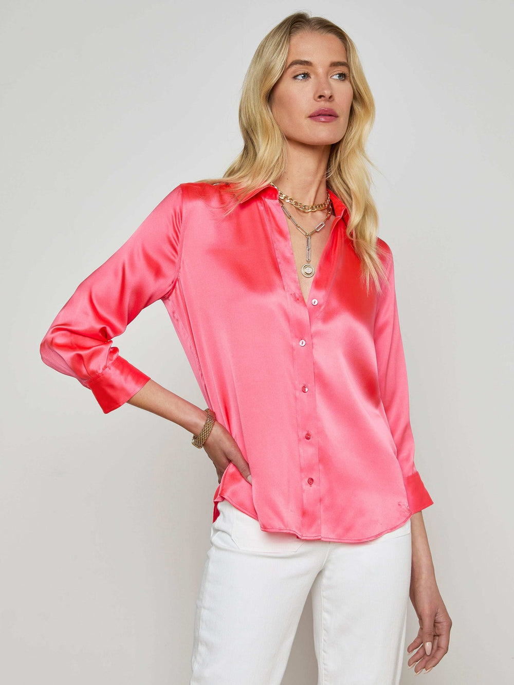 Dani Silk Blouse in Pop Coral