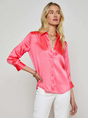 Dani Silk Blouse in Pop Coral
