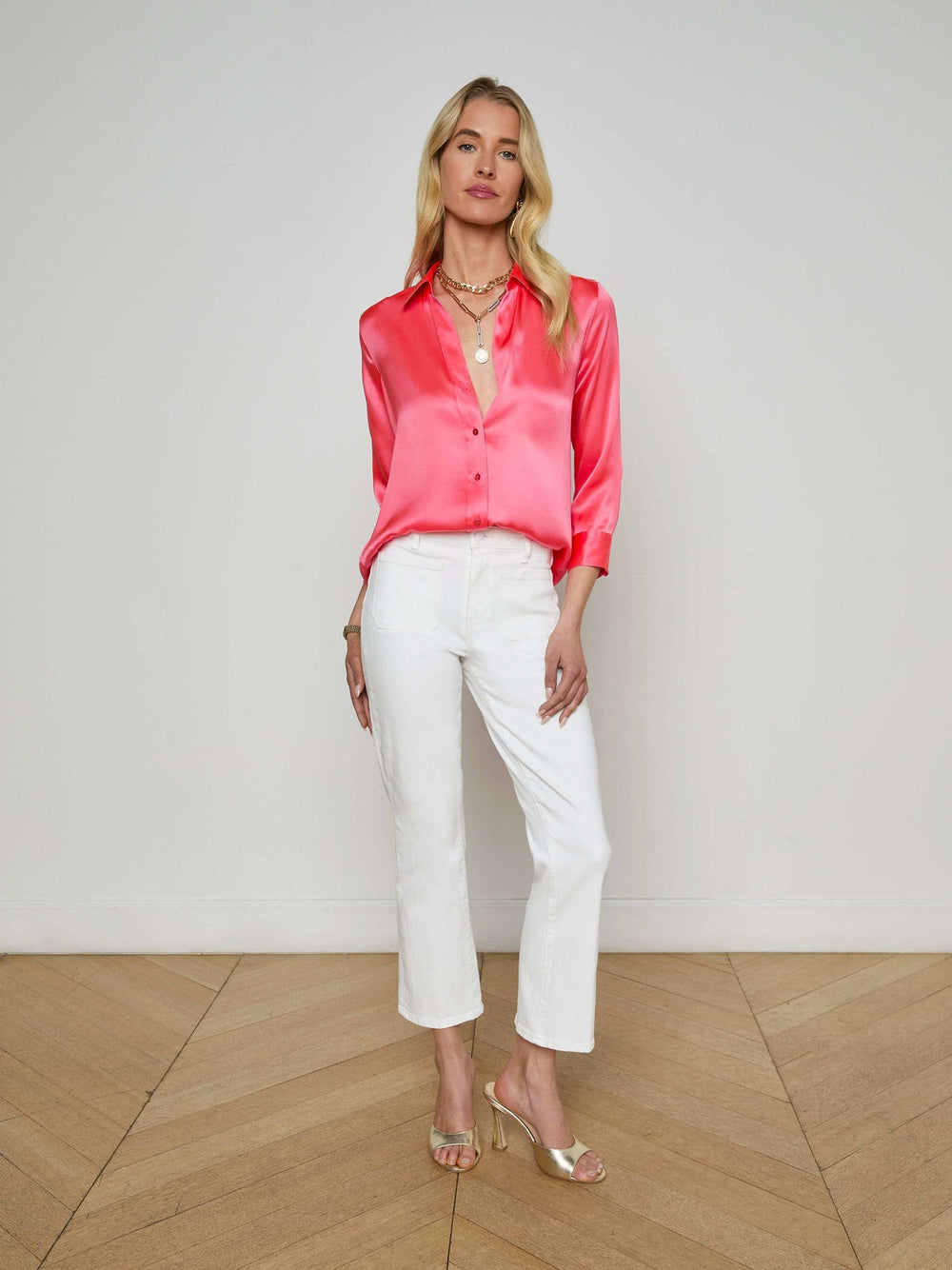 Dani Silk Blouse in Pop Coral