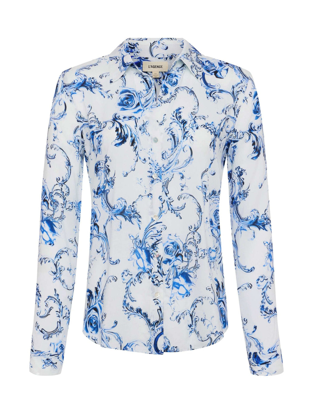 Holly Blouse in White/Blue Baroque Swirl