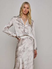 Tyler Silk Blouse in White Feather Print
