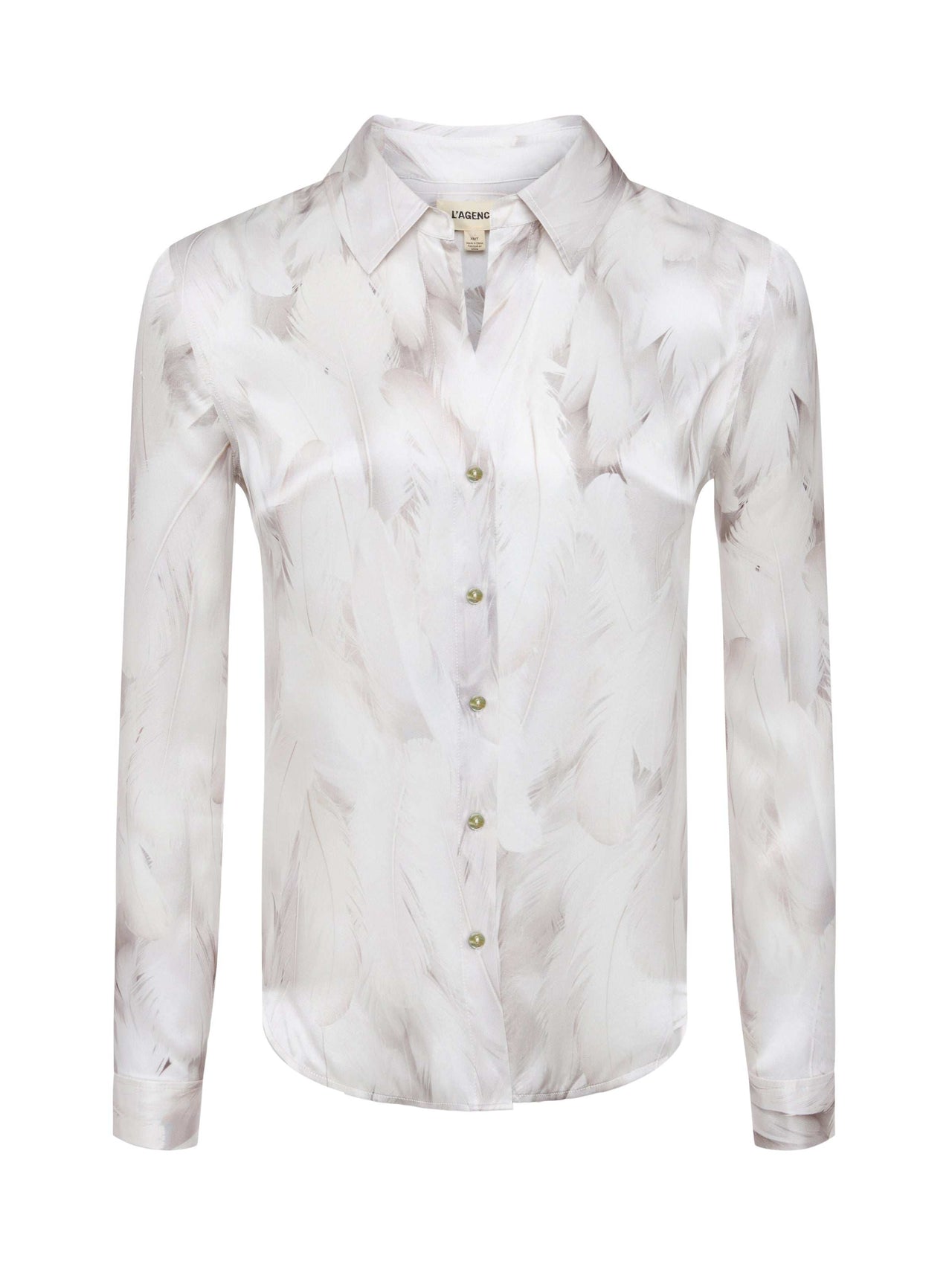 Tyler Silk Blouse in White Feather Print