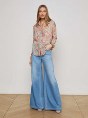 Orange Laurent Paisley Blouse in Light Blue Paisley Print