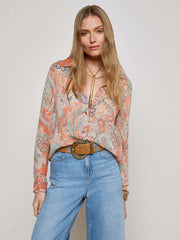 Orange Laurent Paisley Blouse in Light Blue Paisley Print
