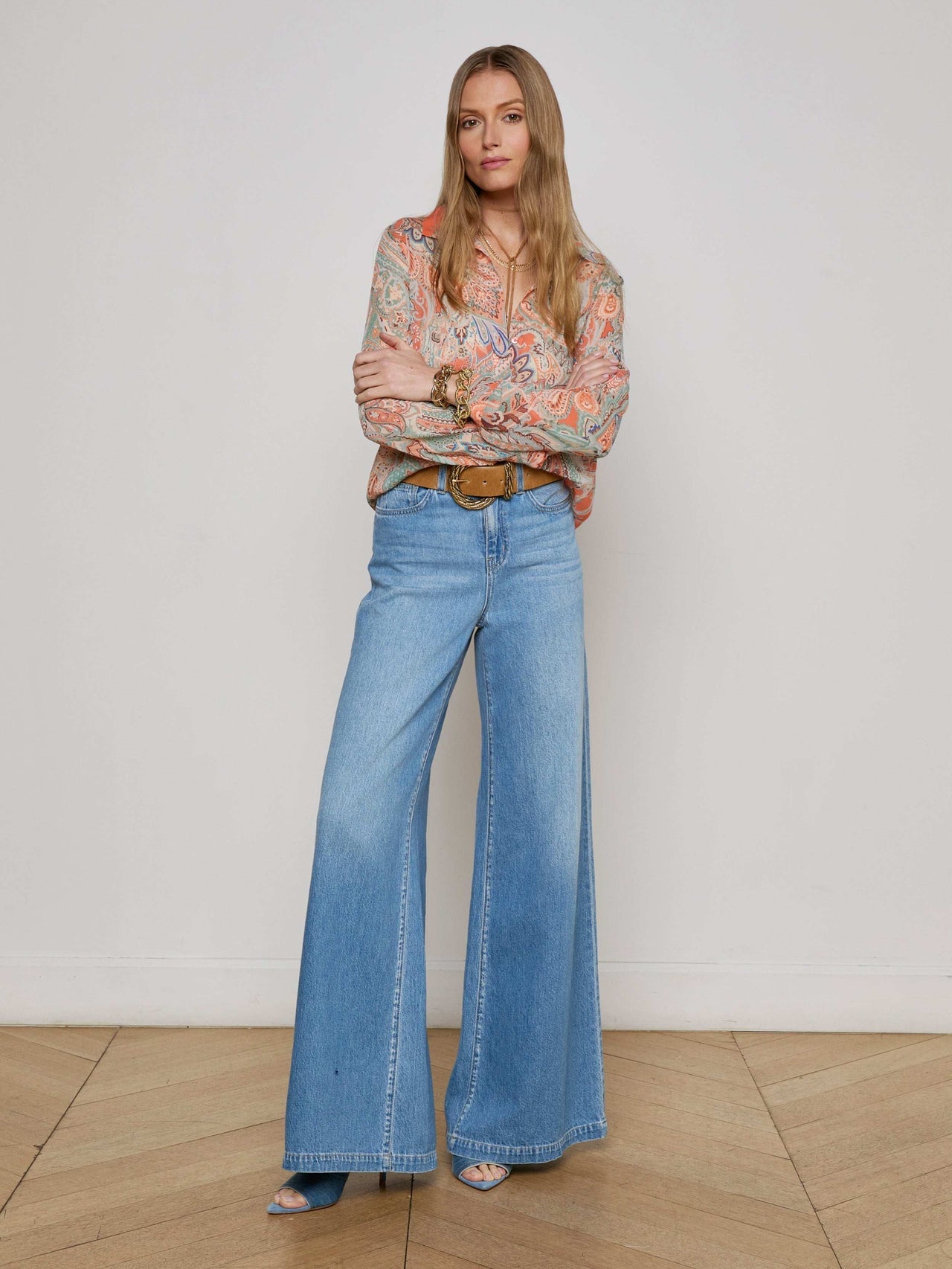 Orange Laurent Paisley Blouse in Light Blue Paisley Print