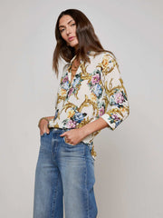 Camille Blouse in Vintage White Small Floral Baroque