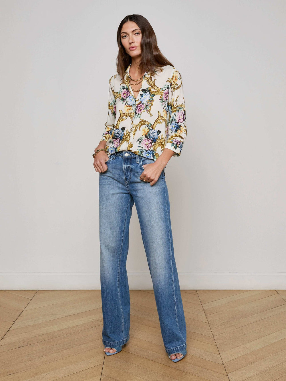Camille Blouse in Vintage White Small Floral Baroque