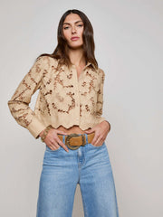 Seychelle Cropped Lace Blouse in Almond