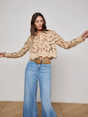 Seychelle Cropped Lace Blouse in Almond