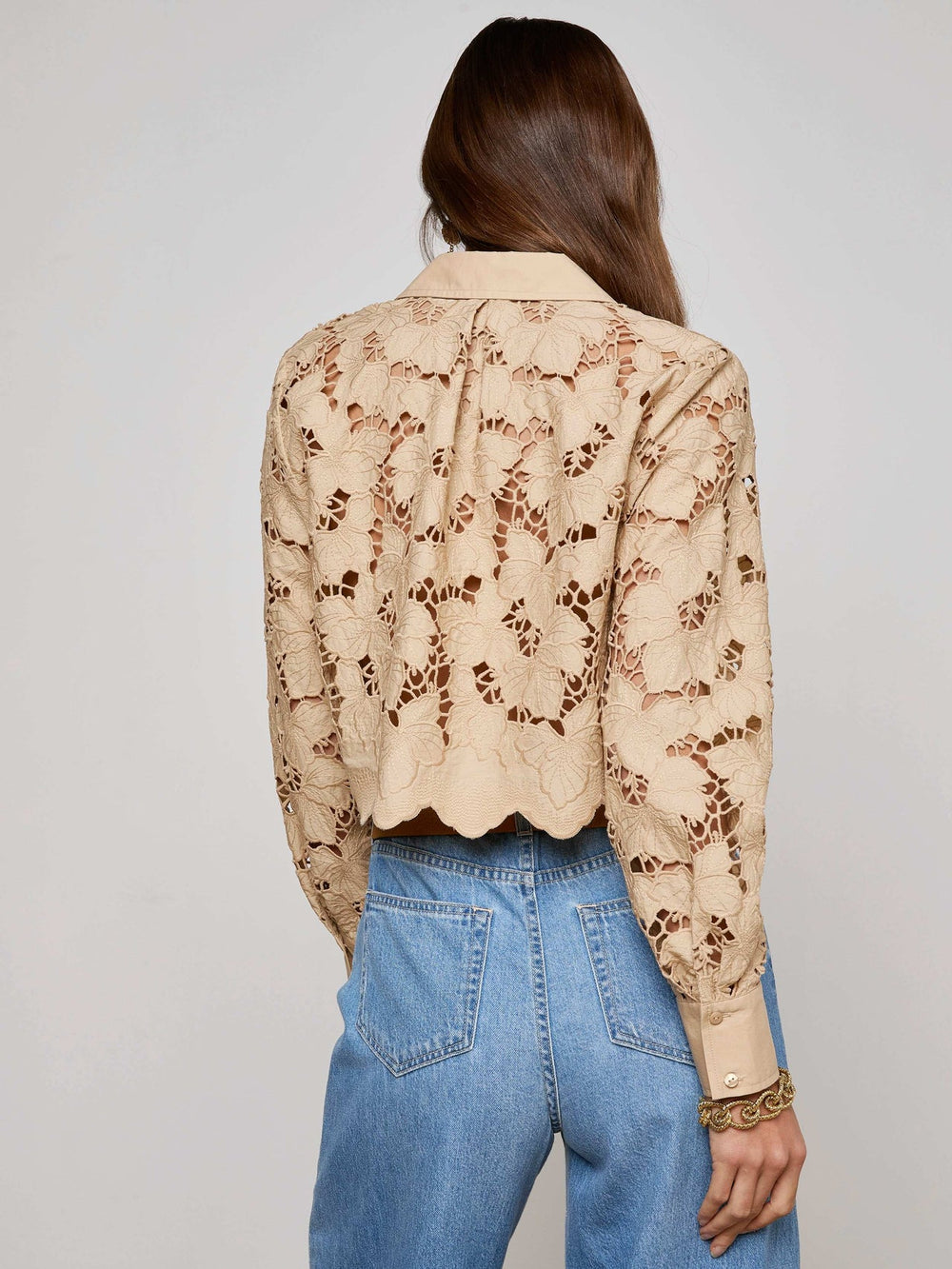 Seychelle Cropped Lace Blouse in Almond