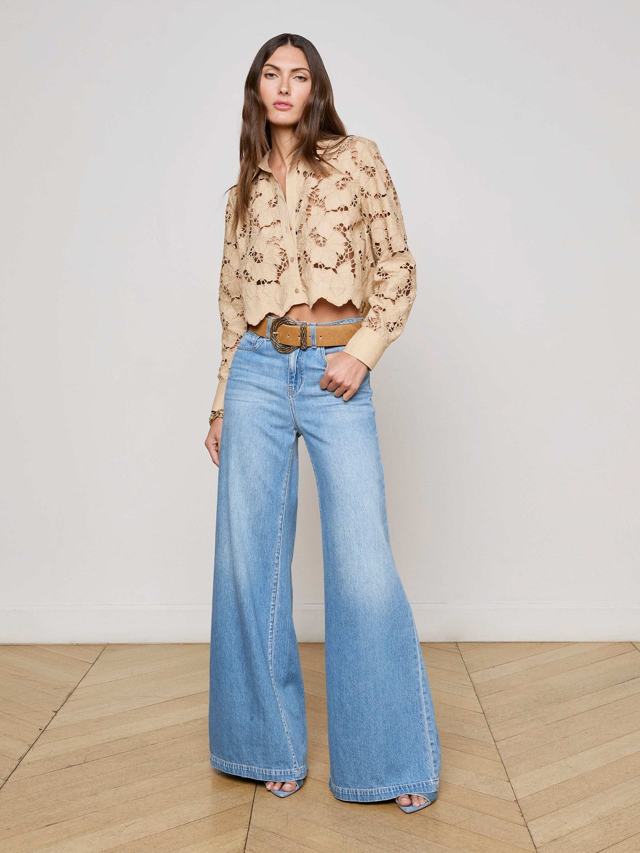 Seychelle Cropped Lace Blouse in Almond