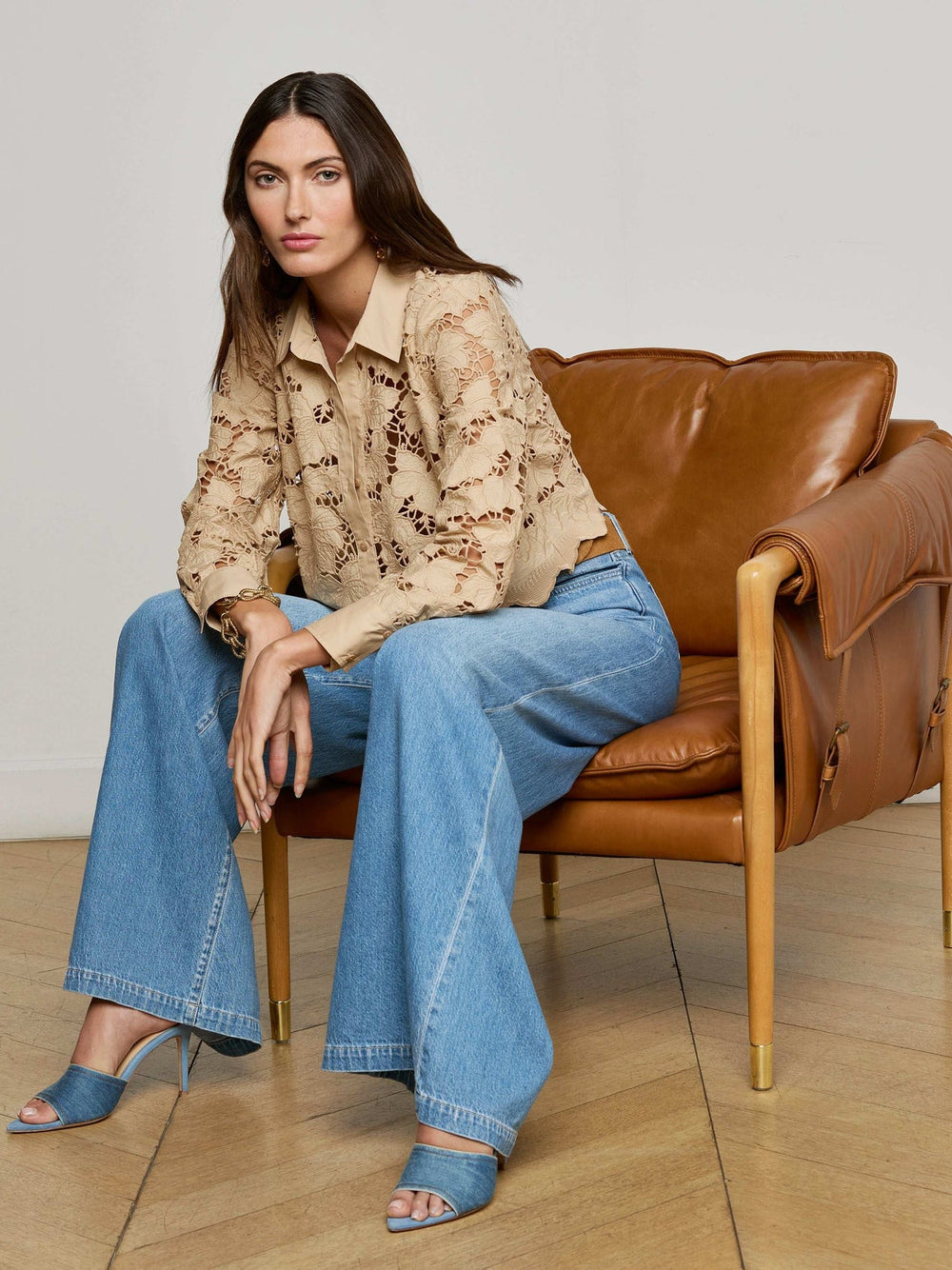 Seychelle Cropped Lace Blouse in Almond