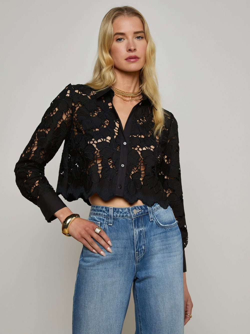 Seychelle Cropped Eyelet Blouse in Black