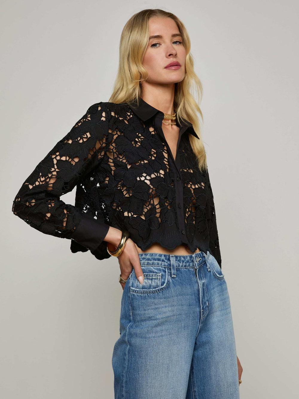 Seychelle Cropped Eyelet Blouse in Black
