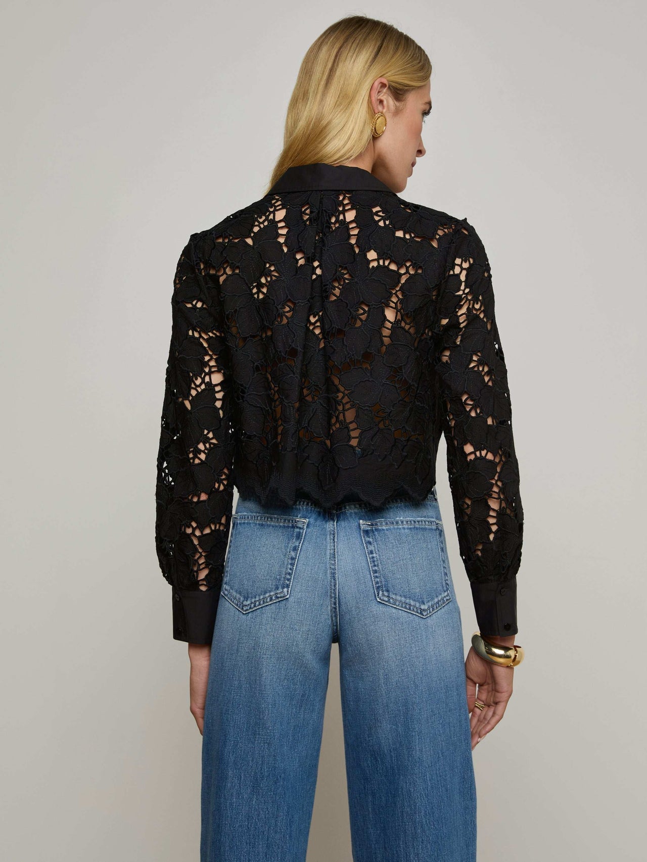 Seychelle Cropped Eyelet Blouse in Black