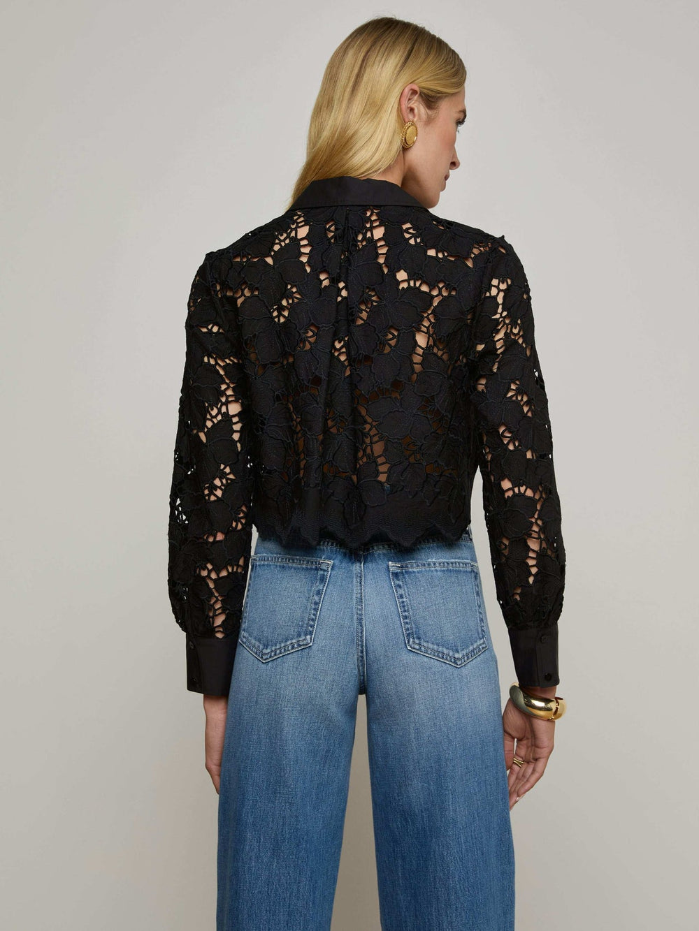 Seychelle Cropped Eyelet Blouse in Black