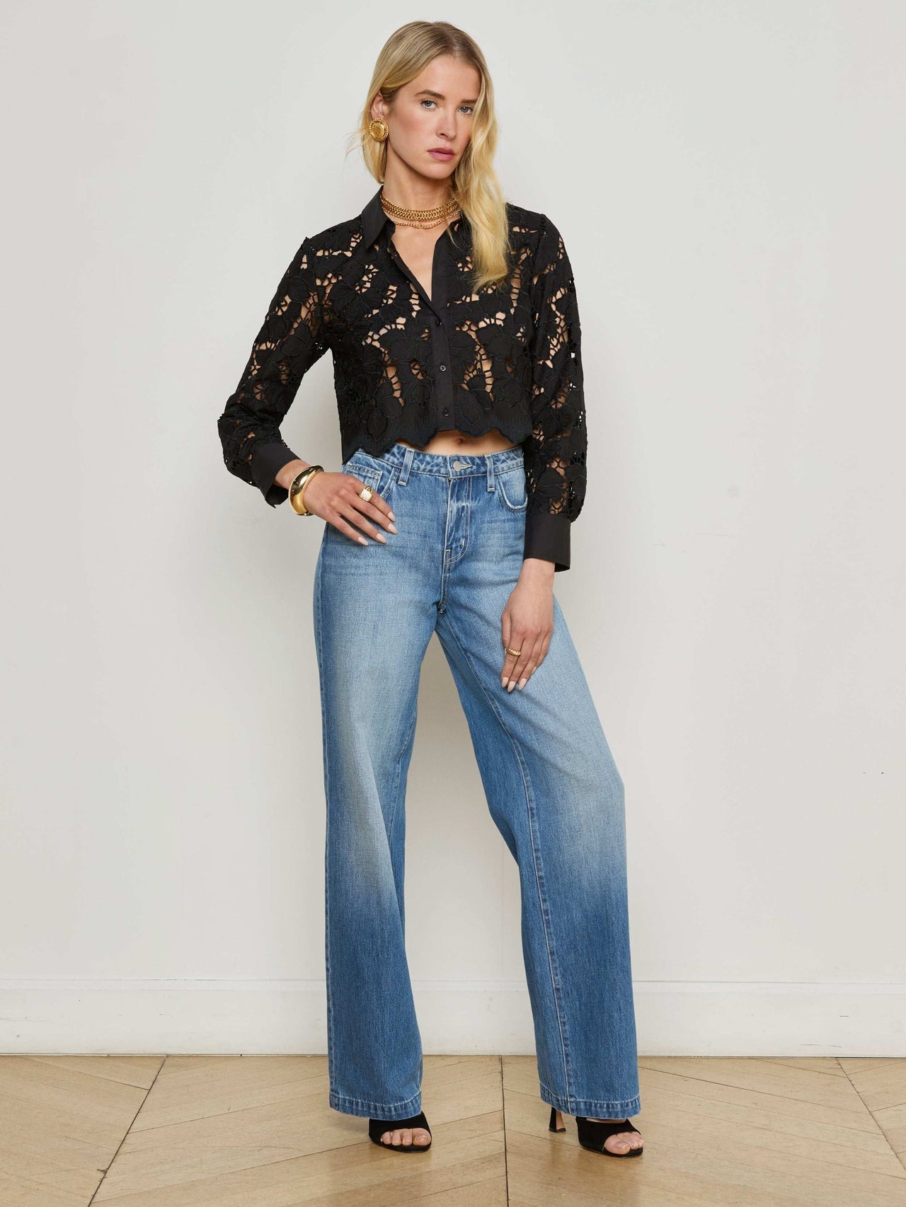 Seychelle Cropped Eyelet Blouse in Black
