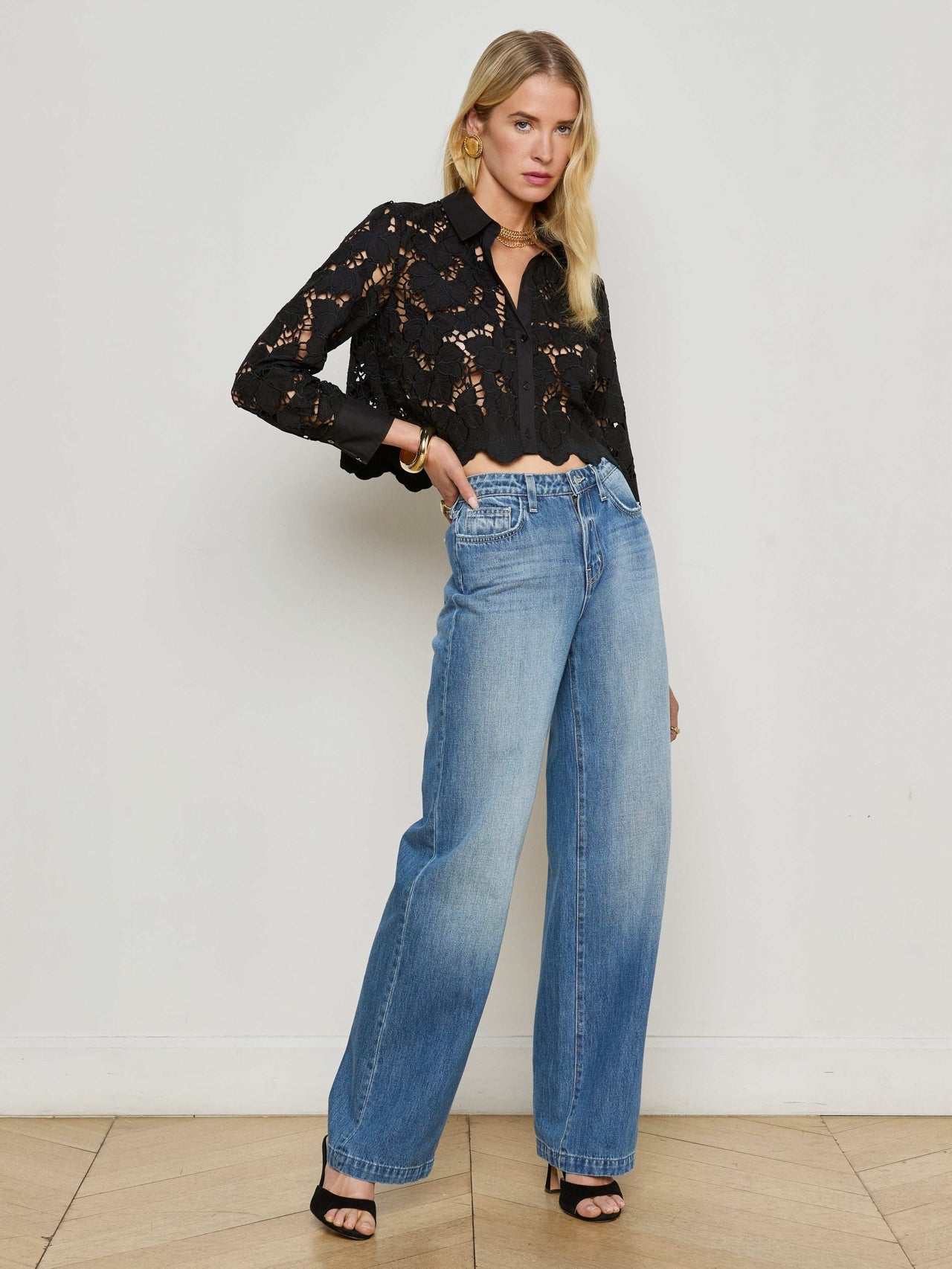 Seychelle Cropped Eyelet Blouse in Black