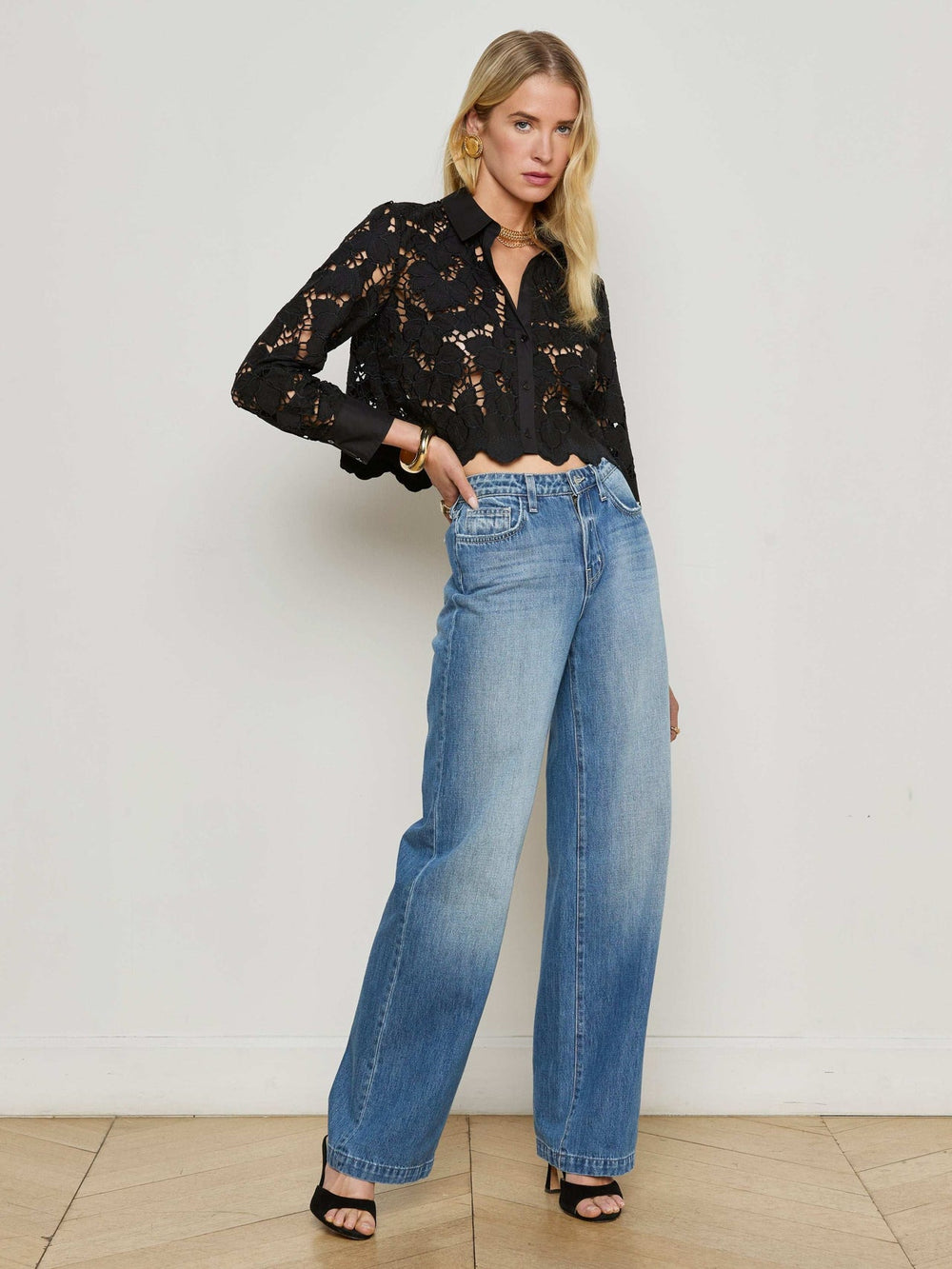 Seychelle Cropped Eyelet Blouse in Black