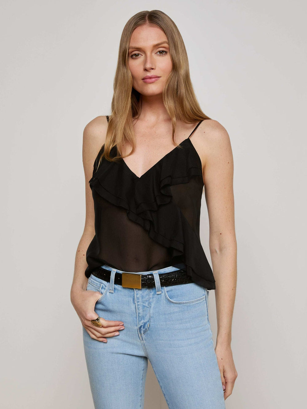 Erika Silk Chiffon Camisole in Black