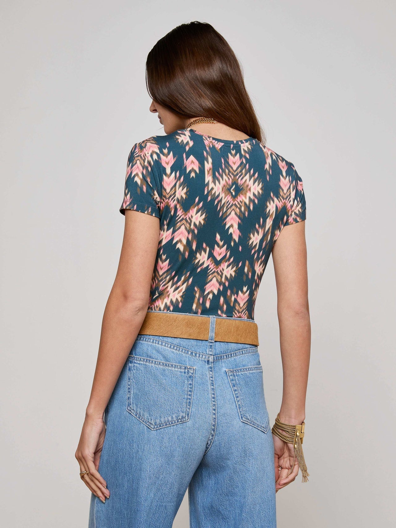 Ressi Fitted Tee in Charcoal Multi Ganado Print