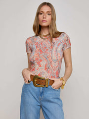 Ressi Fitted Tee in Orange/Light Blue Traditional Paisley