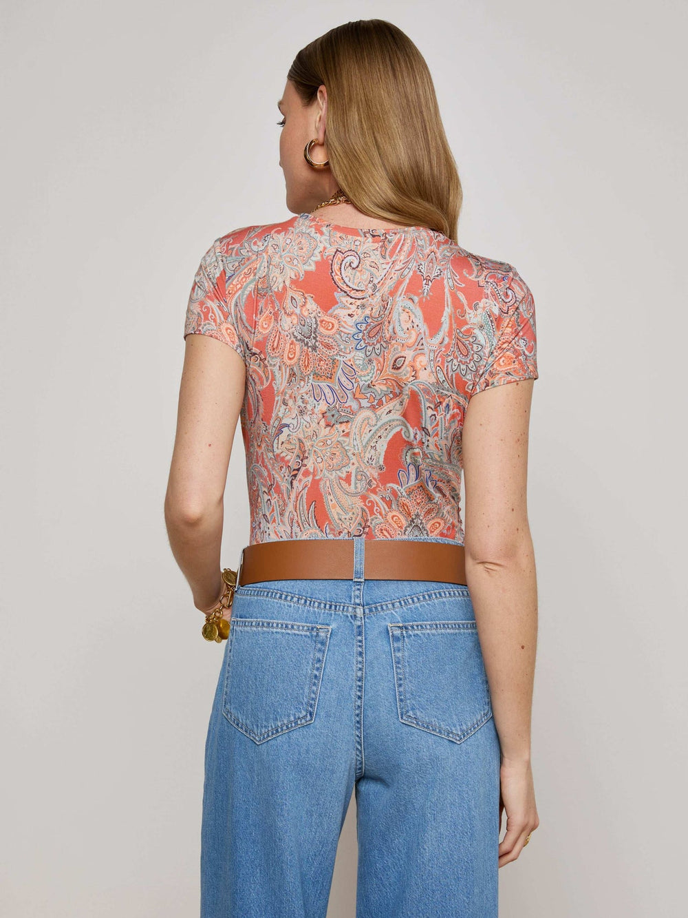 Ressi Fitted Tee in Orange/Light Blue Traditional Paisley