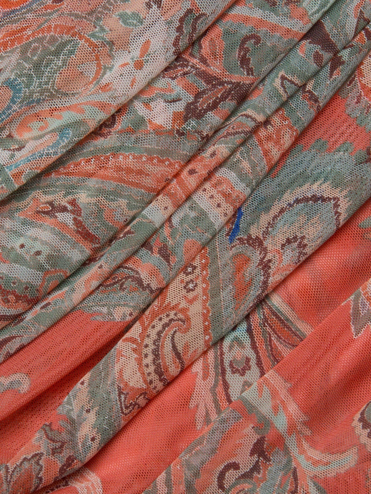 Rasha Mesh Paisley Tank in Orange/Light Blue Paisley Print