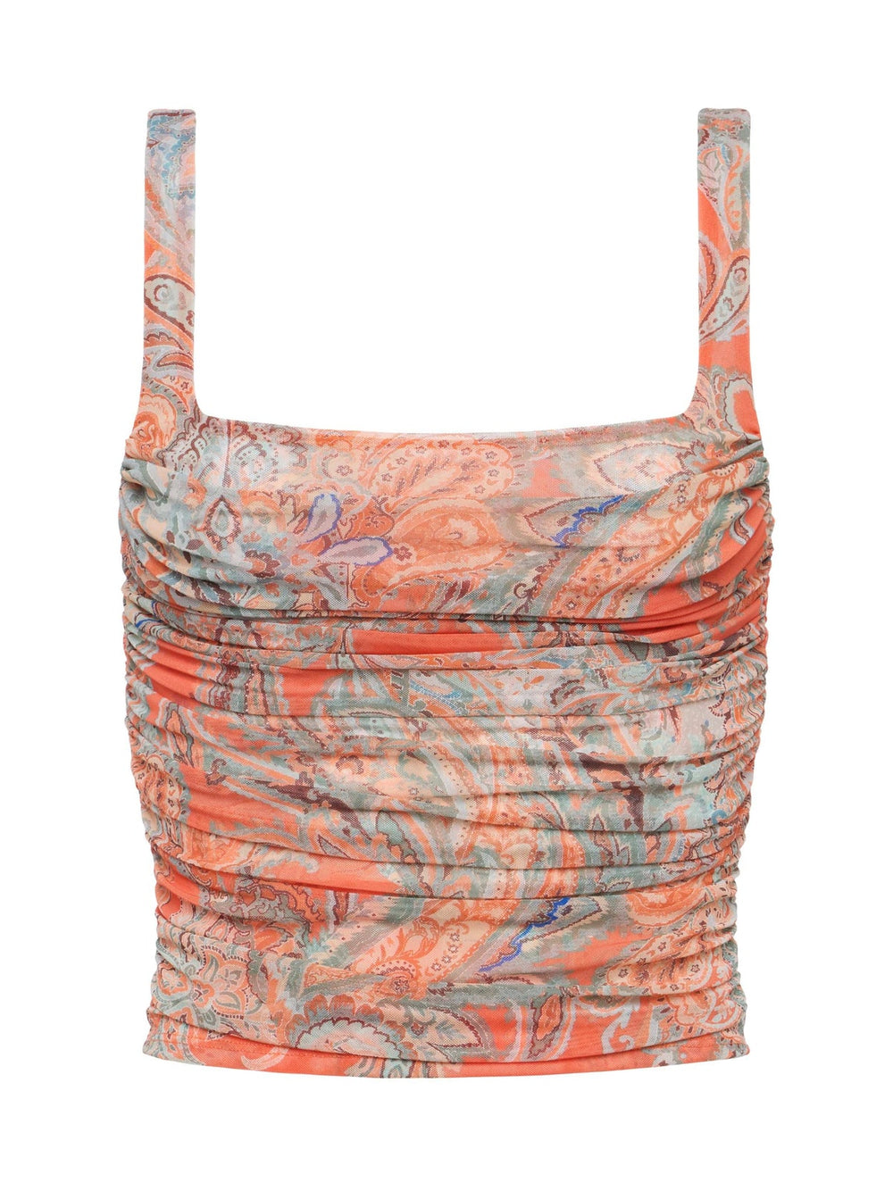 Rasha Mesh Paisley Tank in Orange/Light Blue Paisley Print