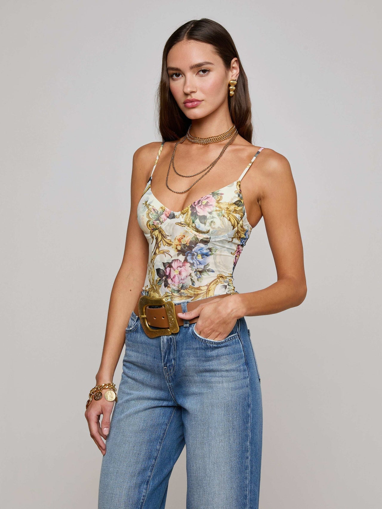 Vintage White Elowen Underwire Bodysuit, Baroque Floral Print