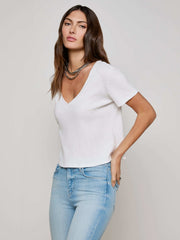 Carly V-Neck Tee in White