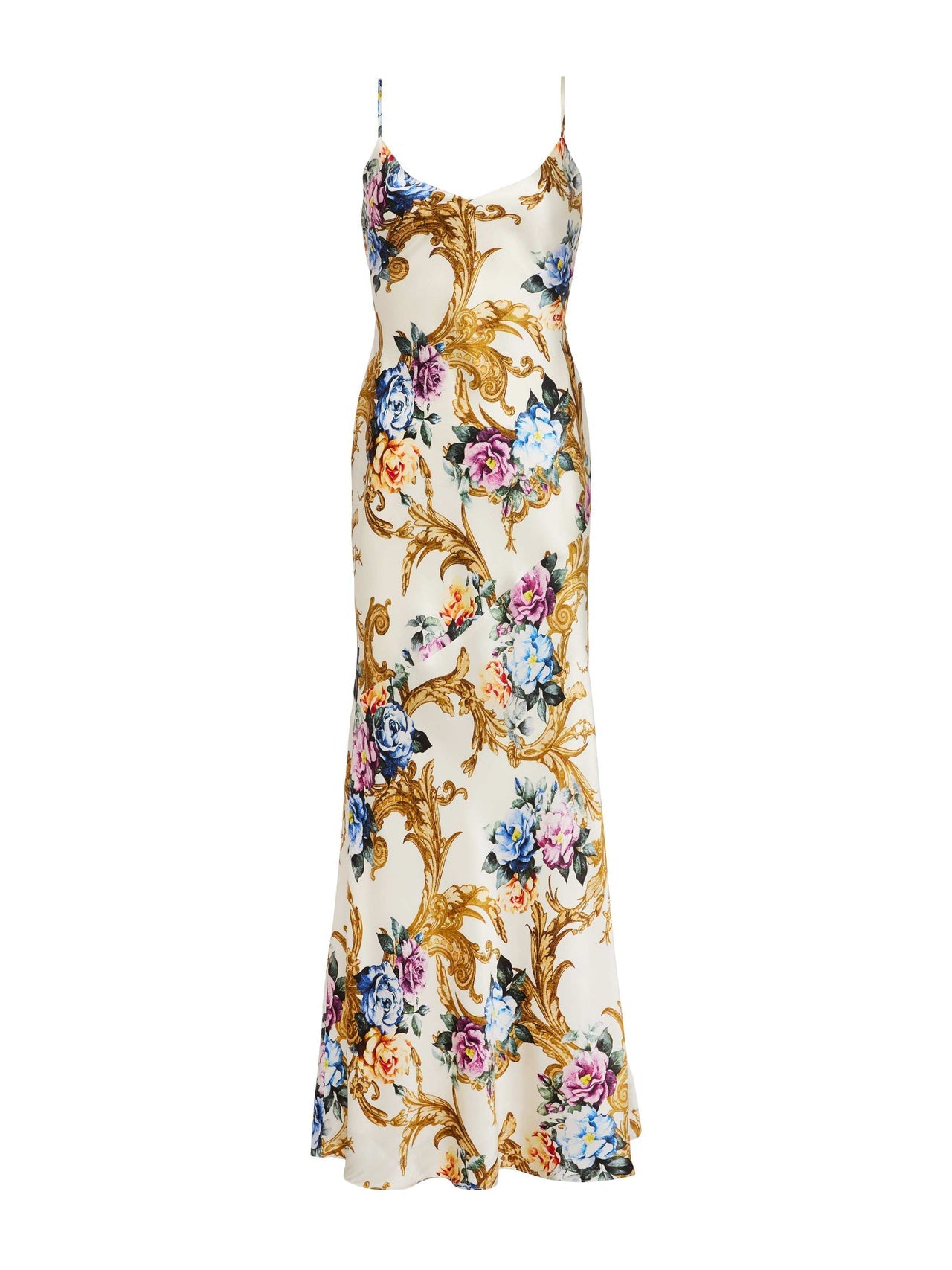 Serita Silk Gown in Vintage White Large Floral Baroque