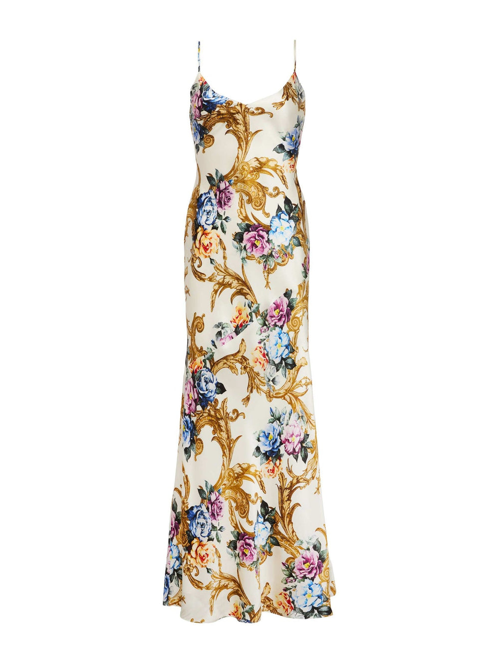 Serita Silk Gown in Vintage White Large Floral Baroque