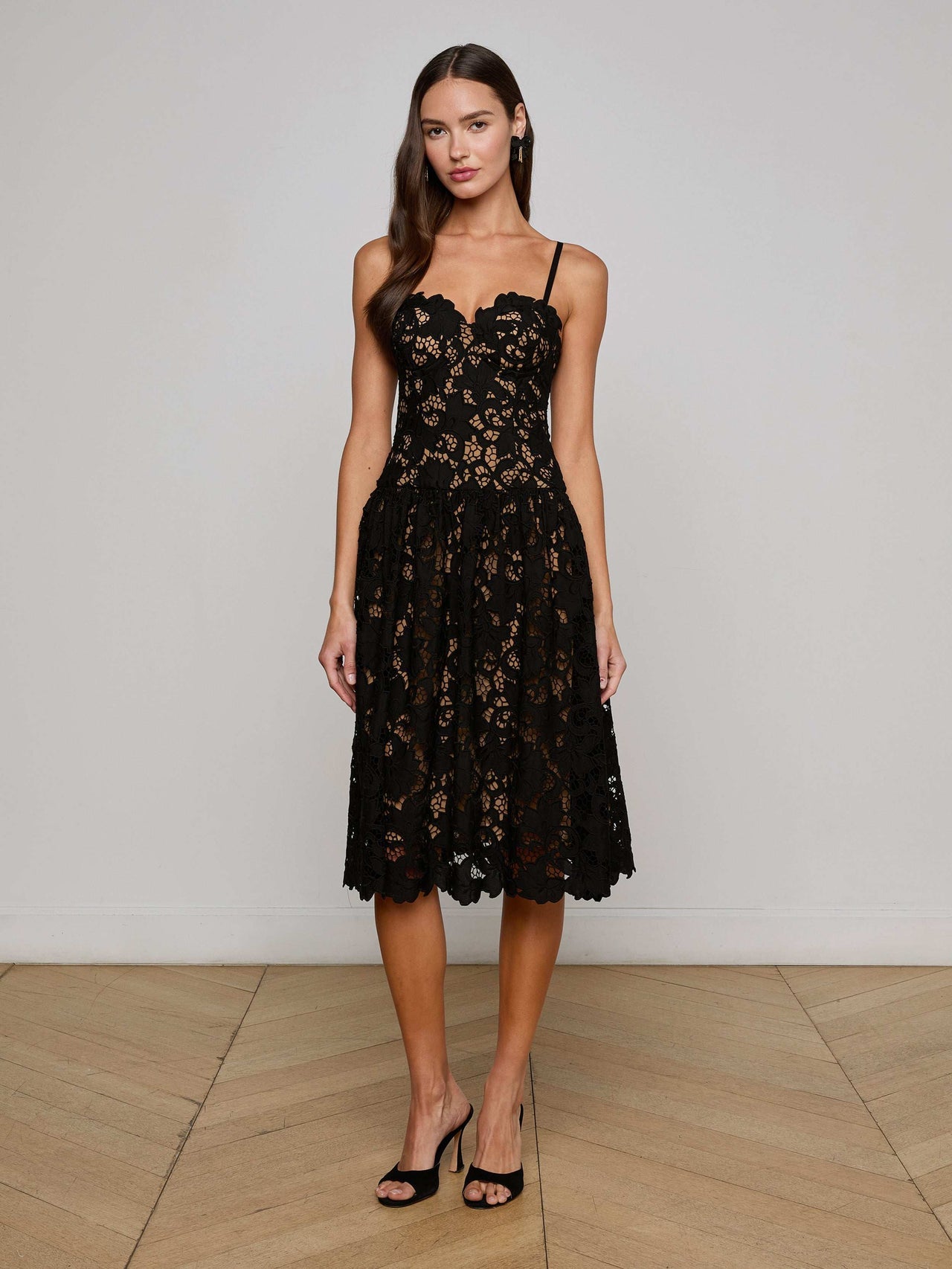 Flyn Lace Midi Dress in Black