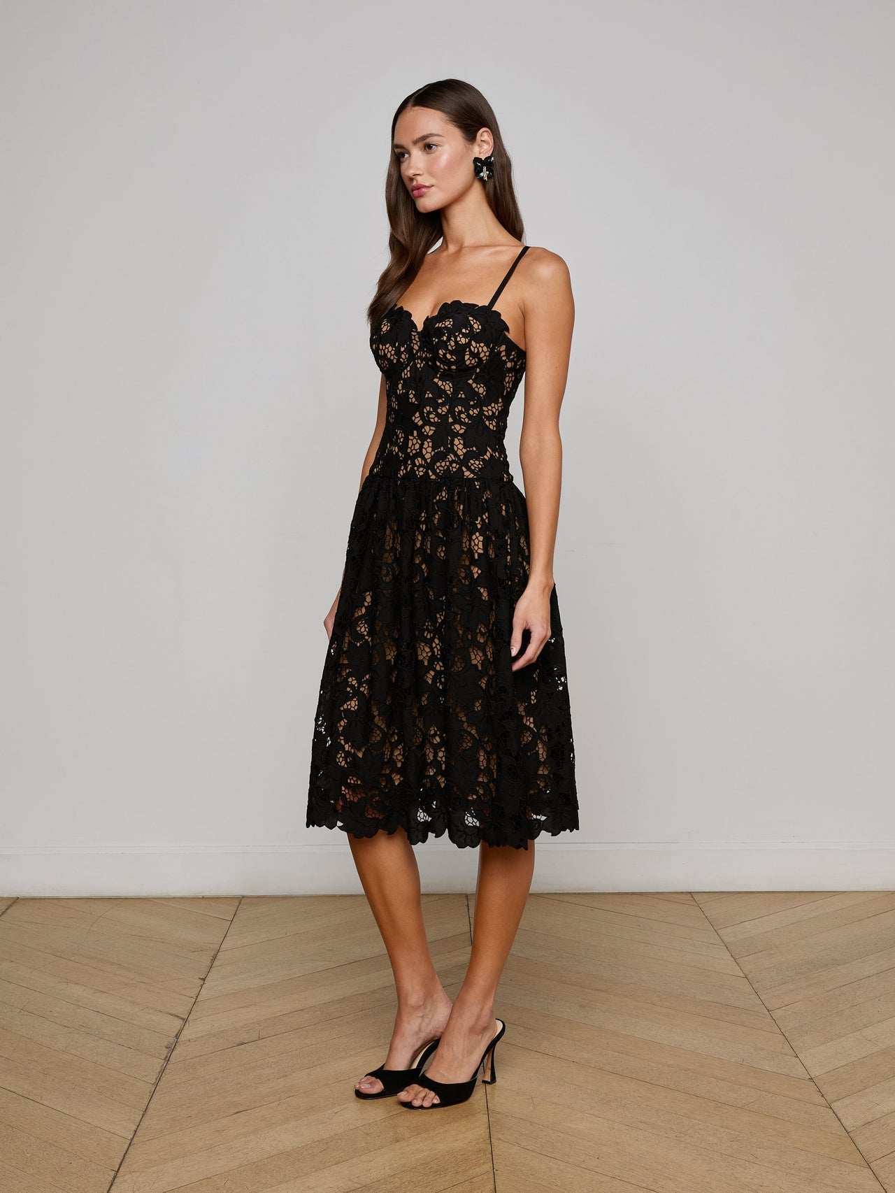 Flyn Lace Midi Dress in Black