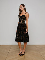 Flyn Lace Midi Dress in Black