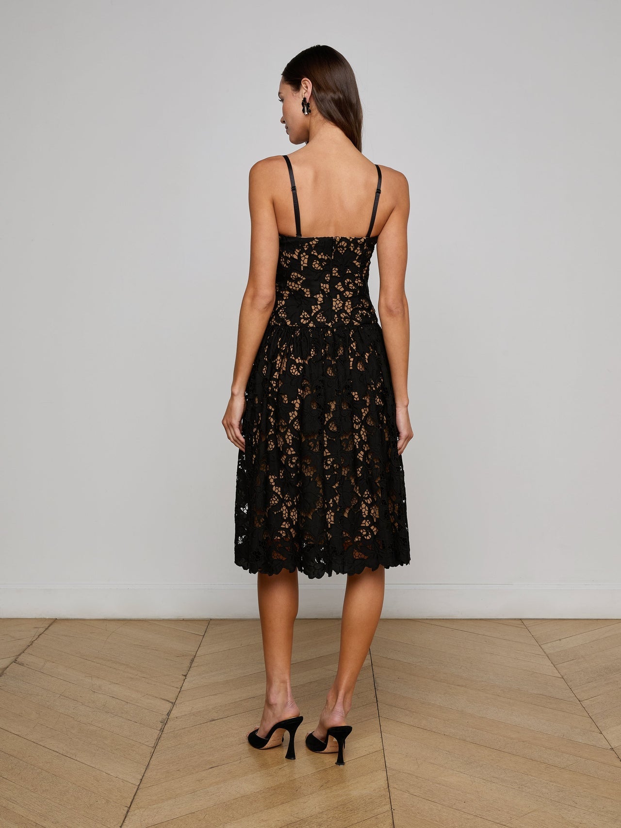 Flyn Lace Midi Dress in Black