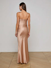Sayla Silk Maxi Dress in Pecan
