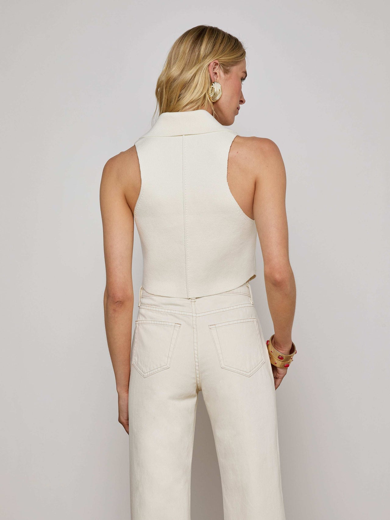 Zadie Knit Vest in Ivory/Gold