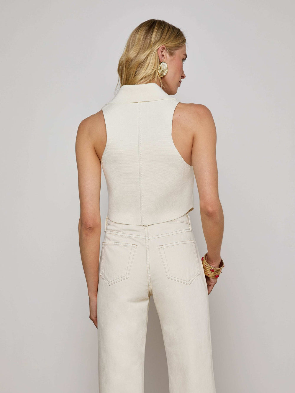 Zadie Knit Vest in Ivory/Gold