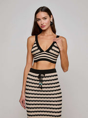 Reverie Pointelle Knit Bralette in Black/Natural Stripe